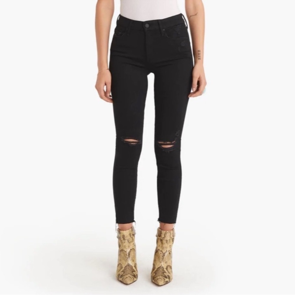 MOTHER Women's Black Looker Ankle Fray Jeans Size 25